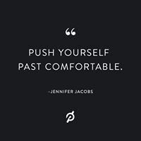 a black and white photo with the words push yourself past comfortable