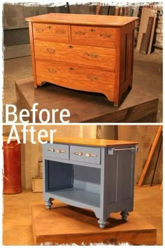 an old dresser is transformed into a new piece of furniture with chalk paint and wood veneers