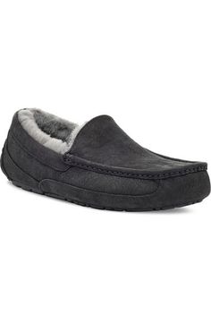 UGG® Ascot Leather Slipper (Men) | Nordstrom Leather Slippers, Mens Slippers, Smooth Leather, Rubber Sole, Slippers, Nordstrom, Wool, Leather, Fabric