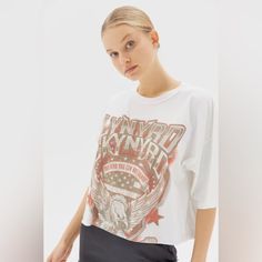 Urban Outfitters, Lynard Skynryd Box Tee. T-Shirt Is Cropped. Brand New And Perfect Quality. A Bit Oversized. Casual Printed Tops From Urban Outfitters, Casual Printed Tops By Urban Outfitters, Urban Outfitters Casual Printed Tops, Def Leppard Shirt, Urban Outfitters Graphic Tees, Urban Outfitters Shirt, Adidas Three Stripes, Yellow Tees, Lynyrd Skynyrd