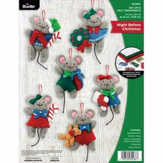 the sewing pattern for felt christmas mice is available in sizes ranging from 3 to 6