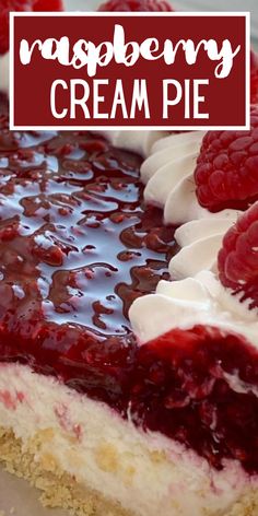 raspberry cream pie with whipped cream on top