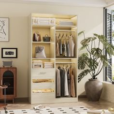 This free standing closet rack has a novel design, with one completely closed drawer and two semi-open drawers, semi-open drawers, semi-open drawers are convenient for you to access your clothes, so that you can know at a glance what is stored in it without opening it, while the two hanging rods can be used to hang and place multiple pieces of clothing, and there is an oversized luggage organizer arranged at the top, which can be used to place larger luggage, and multiple compartments can allow… Wall Closet System, Standing Closet, Luggage Organizer, Bookshelf Headboard, Wardrobe Systems, Free Standing Closet, Closet Kits, Closet Rack, Suitcase Storage