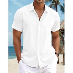 Season:Summer; Fabric:95% Cotton,5% Linen; Sleeve Length:Short Sleeve; Look After Me:Washable,Wet and Dry Cleaning; Gender:Men's; Style:Fashion,Comfortable; Tops Type:Button Down Shirt,Summer Shirt,Beach Shirt,Linen Shirt,Casual Shirt,Shirt; Occasion:Vacation,Holiday,Daily,Casual,Streetwear,Hawaiian; Pattern:Plain; Neckline:Lapel; Listing Date:08/23/2024