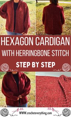 Crochet Pattern Hexagon Cardigan, Free Crochet Hexagon Cardigan Patterns, Hexagon Sweater Crochet Pattern, Hexagon Cardigan Crochet Pattern Free, Hexagon Crochet Cardigan, Crochet Thigh High Socks, Hexagon Cardigan Crochet, Stitch Step By Step, Crochet Jackets