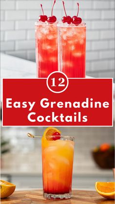 Easy grenadine cocktails featuring vibrant red drinks garnished with cherries and orange slices. Perfect for any occasion, these drinks combine grenadine syrup with orange juice, citrus, and ice. Refreshing, visually stunning, and simple to make for celebrations or casual gatherings. Yummy Drinks, Splash Of Color, Night In