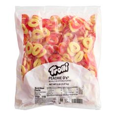 a bag of peaches with the word peach on it