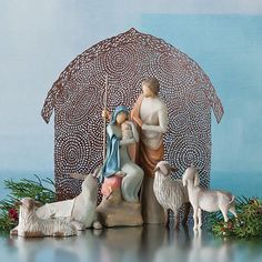 Willow Tree : Shelter for The Holy Family - Annie's Hallmark & Gretchen's Hallmark, Sister Stores Willow Tree Nativity, Willow Tree Angels, Willow Tree Figurines, The Holy Family, Family Figurine, Twinkling Stars, A Child Is Born, Angel Tree, Twinkle Star