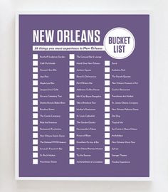 the new orleans bucket list is displayed on a wall