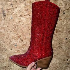 Corkys Tall Red Rhinestone Boots Sparkly Red Boots, Red Sparkly Boots, Tall Heel Boots, Sparkly Boots, Rhinestone Boots, Red Cowboy Boots, Wedding Shoes Heels, Cute Nike Shoes, Red Boots