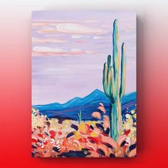 an acrylic painting of a cactus in the desert