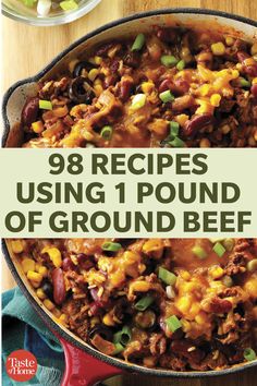 an image of the cover of 28 recipes using 1 pound of ground beef and beans