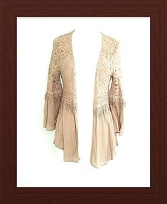 women: ENTRO Lace Fringed Swing Cover  - Size Small Women's Blazer, Long Sleeve Blouse, Lace, Free Shipping