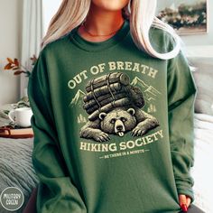 The perfect gift for the Hiking Lover in your life! This funny hiking sweatshirt from Triangle Threads is sure to bring a smile to the face of even the most avid outdoor backpacker! Featuring a vintage bear design on a Gildan 18000 sweatshirt, this durable crewneck is the must-have item for all your trail adventures. The 50/50 blend fabric has that comfy, lived-in feel, that's like a hug every time you put it on! Grab one now, catch your breath, and hit the trail! * Product Highlights * Ideal fo Outdoor Long Sleeve Sweatshirt With Letter Print, Long Sleeve Sweatshirt With Letter Print For Outdoor, Long Sleeve Letter Print Sweatshirt For Outdoor, Long Sleeve T-shirt With Letter Print For Outdoor Activities, Long Sleeve Graphic Print Sweatshirt For Adventure, Long Sleeve Letter Print T-shirt For Outdoor Activities, Long Sleeve T-shirt With Letter Print For Outdoor, Long Sleeve Letter Print T-shirt For Outdoor, Relaxed Fit Long Sleeve Sweatshirt For Hiking