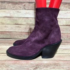 Ann Demeulemeester Purple Seude Heeled Chunky Ankle Boots Lightly Used Still In Good Condition Size 38 Please See Pictures For More Details Chunky Ankle Boots, Ann Demeulemeester, Purple Black, Purple And Black, Bootie Boots, Ankle Boots, Women Shoes, Heels, Boots