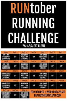 the run tober running challenge poster is shown in orange, black and white colors