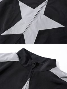 Description: The jacket features a bold and stylish design,reflective strips on shoulders, the front is adorned with a large star graphic✨, adding a touch of edginess to your look! Upgrade your wardrobe today with this must-have piece!     Unique and eye-catching star pattern design    Elasticized cuffs and hem    Stylish reflective stripes and lightweight fabric     Composition: 100% Polyester   Collar: Stand Collar  Closure: Zipper  Clothing Detail: Star Graphic   Video From TikTok:ariadnagile Graphic Video, Oversize Style, Aelfric Eden, Star Graphic, Top Streetwear Brands, 150 Lbs, 110 Lbs, Oversize Fashion, Top Streetwear