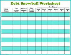 the debt snowball worksheet is shown in this blue and green printable