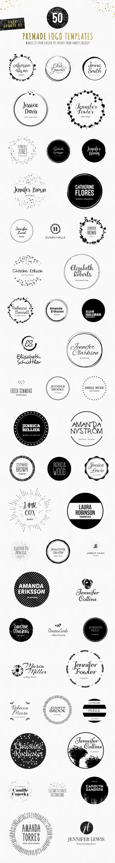 a large number of black and white logos on a white background, all in different sizes