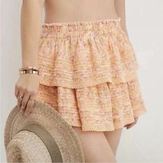 Aerie Rock And Ruffle Skirt Size Large Peach Pink Orange Color Floral Print Ruffle Tiered New With Tags Measurements Taken Laying Flat On A Table Length From Side 14 In Waist 15 In B15 Pink Tiered Bottoms For Summer, Pink Feminine Tiered Bottoms, Pink Tiered Feminine Bottoms, Feminine Pink Tiered Bottoms, Feminine Tiered Pink Bottoms, Peach Bottoms For Spring Vacation, Casual Pink Tiered Bottoms, Feminine Tiered Skirt Bottoms For Beach, Pink Tiered Bohemian Bottoms