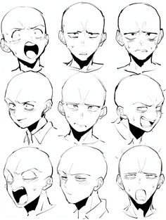 the various facial expressions in an anime character's head, including his eyes and mouth