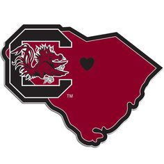 the state of south carolina in red and black with a heart on it's side