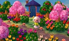 the animal crossing game has many flowers and trees