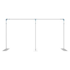 three blue and white poles on a white background with one pole attached to the ground