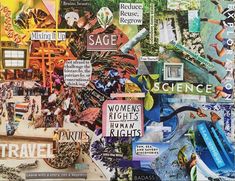 a collage of various images and words on a piece of paper that says travel