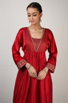 Shop for Rhua India Gaji Silk Embroidered Anarkali Pant Set for Women Online at Aza Fashions Red Silk Anarkali Set With Sheer Dupatta, Red Silk Anarkali Set With Straight Kurta, Red Silk Churidar With Sheer Dupatta, Red Silk Anarkali Salwar Kameez, Red Silk Churidar For Transitional Season, Red Silk Floor-length Anarkali Set, Transitional Red Silk Churidar, Red Anarkali Palazzo Set In Art Silk, Red Anarkali Style Art Silk Palazzo Set