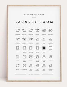 the laundry room poster is shown in black and white, with symbols to describe it