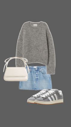 Autumn outfit Grey Outfit, Jean Skirt, Grey