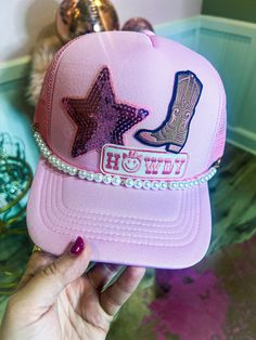 The perfect hat accessory is here! Super trendy! Pairs so cute with our Howdy Cap! Hat SOLD SEPARATELY Pearl Hat, Hat Chain, Preppy Bedroom Decor, Preppy Bedroom, Custom Trucker Hats, Pink Room Decor, Hat Patches, Hat Ideas, Pink Room