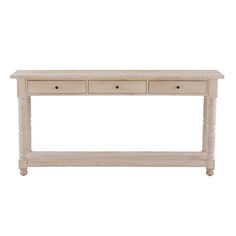 a white wooden table with two drawers