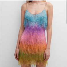 Reposhing Because Want Something Different Perfect Taylor Swift Concert Dress Taylor Swift Eras Tour Worn Once It Seems By Previous Poster. This Is More Like A Size 6, But It Is A Size 8. Please Look At Measurement Guide Posted From Liv Foster. Colorful Beaded Rainbow Dress. Gorgeous. Sold By Neiman Marcus Originally Spring Party Mini Dress With Beaded Fringe, Summer Sequin Dress With Fringe, Summer Mini Dress With Rhinestone Fringe For Evening, Fitted Beaded Fringe Dress For Party, Fitted Beaded Fringe Party Dress, Summer Evening Mini Dress With Rhinestone Fringe, V-neck Party Dresses With Rhinestone Fringe, Fitted Party Dresses With Beaded Fringe, Summer Party Dresses With Rhinestone Fringe