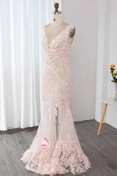 Pink Fitted Mermaid Dress In Tulle, Pink Lace Dress With Sheer Bodice, Pink Floor-length Mermaid Dress With Fitted Bodice, Pink Lace Floor-length Dress, Sheer Prom Dress, Mermaid Style Prom Dresses, Pink Floor-length Evening Dress With Sheer Details, Design Your Own Dress, Mermaid Formal Gowns