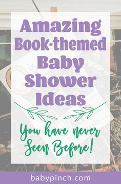 the words amazing book - themed baby shower ideas you have never seen before in purple