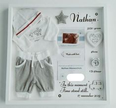 a white box with some baby items in it's display case and instructions to make them look like they are going to be born