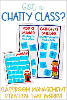 a classroom management poster with the words, got a chatty class? and an image of