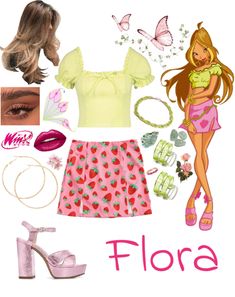 Flora Costume Ideas, Flora From Winx Club Costume, Winx Club Flora Cosplay, Flora Inspired Outfits Winx Club, Flora Winx Club Outfit Inspired, Flora Winx Club Aesthetic Outfit, Winx Aesthetic Outfit, Winx Club Costumes Flora