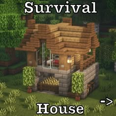 an image of a small house in the middle of some trees and bushes with text that reads survival survival survival survival survival survival