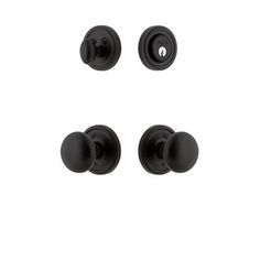 black door knobs and handles on a white background