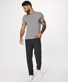 The 5-pocket jean, reinvented.  These classic-fit pants are  engineered to give you freedom  of movement and all-day comfort. Abc Pants Lululemon Men Outfit, Men’s Lululemon Outfit, Lululemon Outfit Men, Lululemon Men Outfit, Mens Lululemon Outfit, Mens Athleisure Outfits, Athletic Mens Fashion, Trousers Outfit Men, Lulu Pants