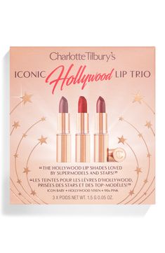 What it is: A limited-edition set of three of Charlotte's Hollywood iconic K.I.S.S.I.N.G Lipsticks, designed to give you a super-flattering, contour-like effect. What it does: K.I.S.S.I.N.G. Lipstick offers a capsule color wardrobe, with colors ranging from backstage nudes to red-carpet reds, made to suit any skin tone. The lipsticks are enriched with the antioxidant Lipstick Tree, a breakthrough secret ingredient that naturally protects lips from UV damage, leaving them cashmere-soft and irresi Color Wardrobe, Skincare Company, Power Of Makeup, Lip Lacquer, Makeup Tricks, Hollywood Icons, Hollywood Star, Lip Brush, Secret Ingredient