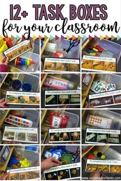 the 12 + task boxes for your classroom are organized and ready to be filled with