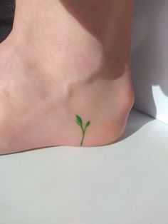 a small green plant on the side of a person's foot