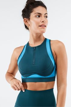 Blare Zip Front High Impact Sports Bra Fabletics blue female Activewear >> Womens >> Sports Bras >> Sports Bra >> High Impact regular Running/Training Breathable/Front Closure/Moisture-Wicking/Removable Bra Cups Zip Bra, Sports Bra Outfit, Best Sports Bras, Sports Bra Top, High Neck Designs, Womens Sports, High Impact Sports Bra, Kate Hudson, Sport Bra