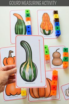 this is an image of pumpkins and gourds measuring activity for toddlers