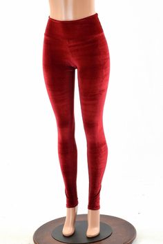 "This item is made to order, please read all the way through the listing before purchasing! These leggings are made of bright red stretch velvet, with a flattering 11\" high rise, and a smooth anti muffin top waistband. This velvet is soooo soft, not the cheap and itchy panne, this is true lycra velvet. Smooth as butter, and so flattering and comfy! Inseam: 32\" Rise: 11\" If you need a different inseam length, please tell us how long you need your inseam in the \"notes\" section at checkout! Wo Stretch Velvet Bottoms For Fall, Stretch Velvet Full-length Bottoms, Stretch Velvet Full Length Bottoms, Full Length Velvet Stretch Bottoms, Fitted Velvet Pants For Winter, Fitted Velvet Winter Pants, Winter Fitted Velvet Pants, Winter Velvet Fitted Pants, Red Stretch Leggings For Fall