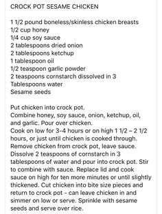 the instructions for crock pot sesame chicken